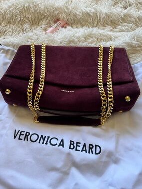 Veronica Beard Plum Suede Shoulder Bag with Gold Chain